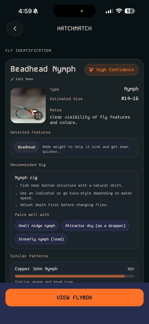 HatchMatch fly identification result